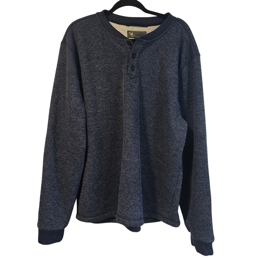 BC Clothing Co Mens XXL Navy Marl Sherpa Lined 3-Button Henley Pullover 3902034